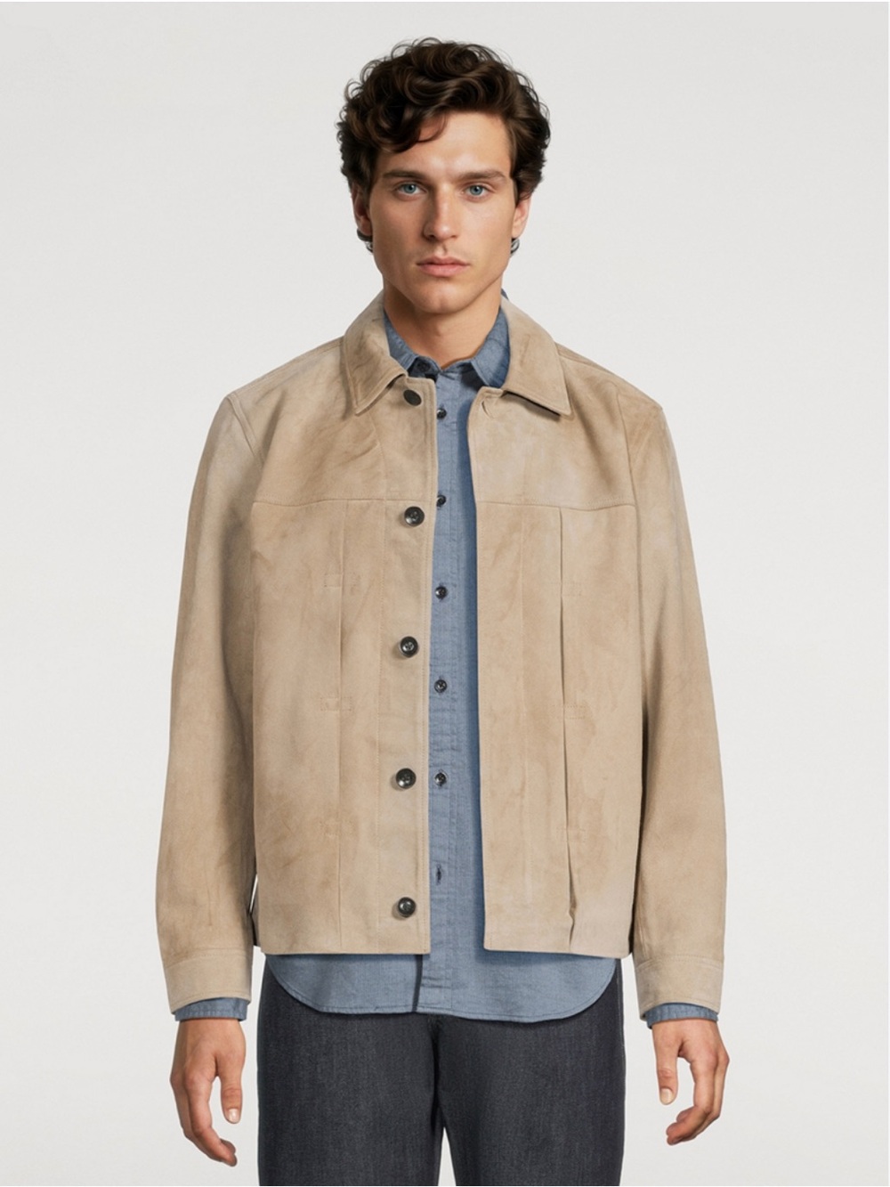 Banana Republic Men's Suede Leather Jacket in Light Beige size XXL